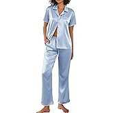 Ekouaer Silk Pajamas for Women Set Satin Two Piece Pjs Sets Ric Rac Trim Contrast Loungewear