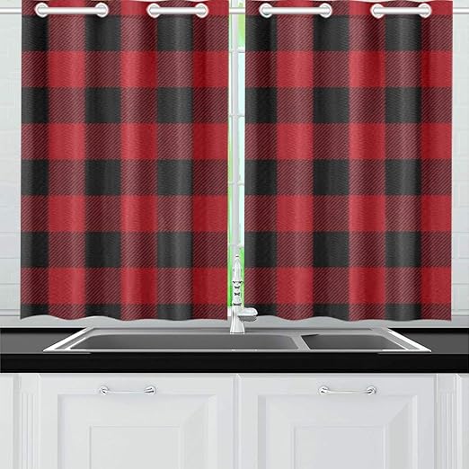 Amazon Com Yumoing Red Black Buffalo Plaid Kitchen Curtains