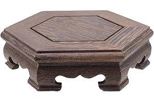 Pufguy Traditional Craft Wooden Base Wood Display Stand Oriental Hex Shape Pedestal