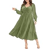 Eytino Plus Size Dress for Women Long Sleeve Sweetheart Neck Ruffle Long Maxi Dresses(1X-5X)