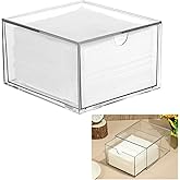 Rainmae Disposable Face Towel Holder, Face Towel Storage Box Bin, Stackable Clear Makeup Organizer with Drawer for Clean Skin Club Face XL Towels Holder for Vanity Bathroom and Makeup Organization