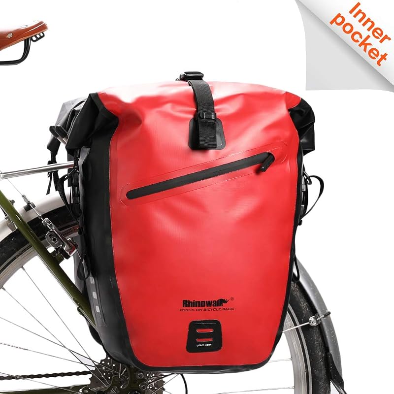 Rhinowalk 25L Waterproof Bike Pannier Bag Rear Rack Saddle Bag Red