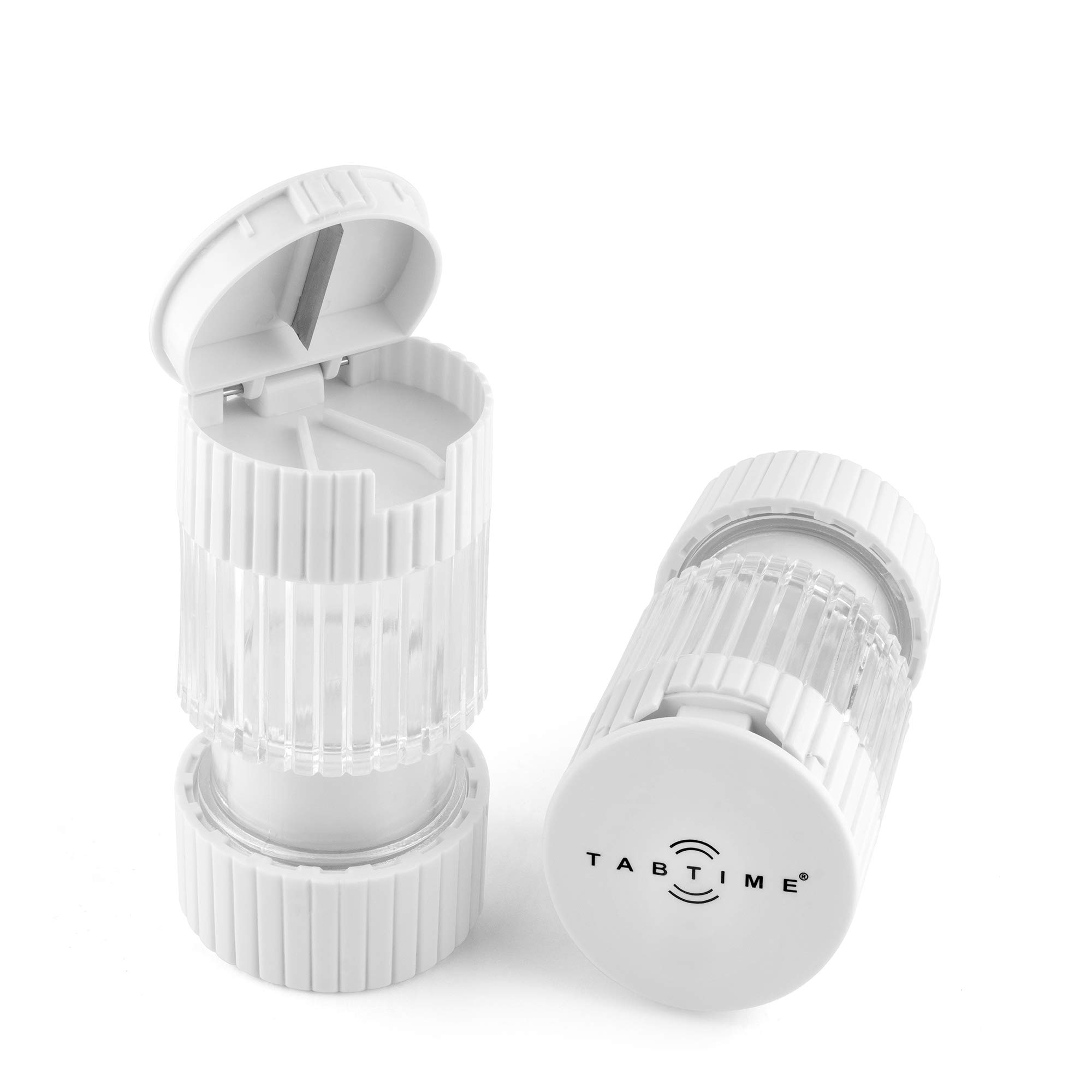 Tabtime 3 in 1 Pill Cutter & Pill Splitter – Compact, Portable Pill Crusher & Tablet Crusher with 2 Compartments – Splits, Crushes and Stores Medication for Travel or Daily Use