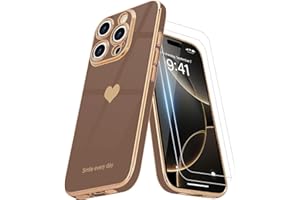 Teageo for iPhone 16 Case with Screen Protector [2 Pack] for Girl Women Cute Girly Love-Heart Luxury Gold Soft Cover Camera Protection Silicone Shockproof Phone Case for iPhone 16 Case, Desert Gold