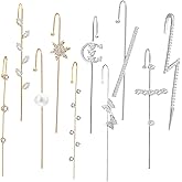 Gold Silver Ear Cuffs Set Ear Cuff Earrings for Women Pierced Pearl Rhinestone Lightning Bolt Snowflake Butterfly Ear Crawler Earrings Fashion Ear Jewelry for Women