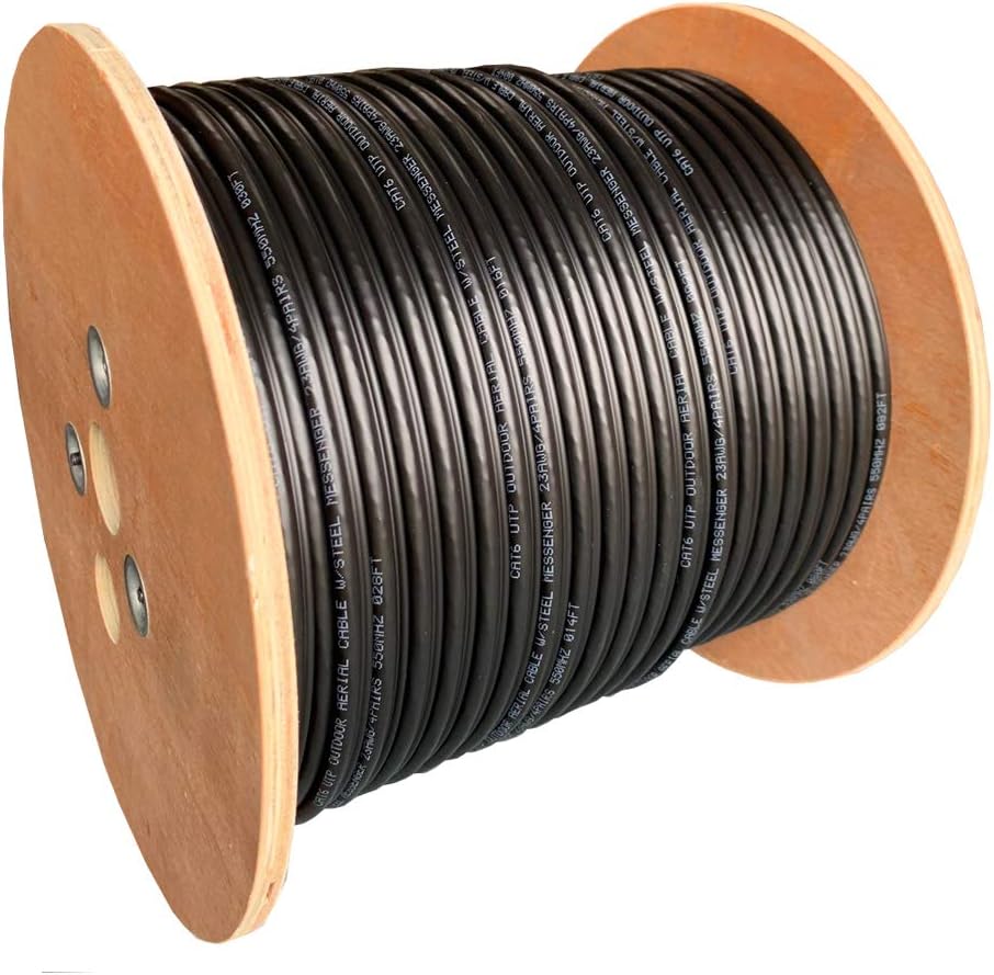 Dripstone 500FT CAT6 4/UTP Aerial Telephone/Network Cable with Steel Messenger, Black (DS612M)