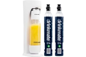 Drinkmate OmniFizz Sparkling Water and Soda Maker, Carbonates Any Drink, Bubble Up Bundle - Includes Two 60L CO2 Cylinders, One Carbonation Bottle, and Fizz Infuser (Classic White)