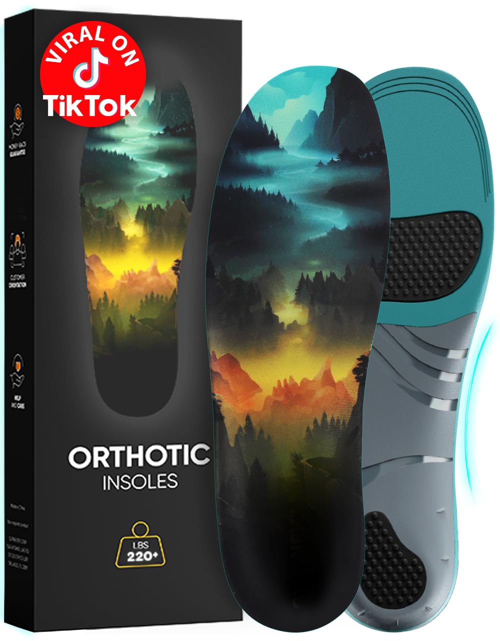 View 1 of 220+ lbs Plantar Fasciitis High Arch Support Insoles Men Women - Orthotic Shoe Inserts - Boot Work Shoe Insole (M, Blue-Forest)