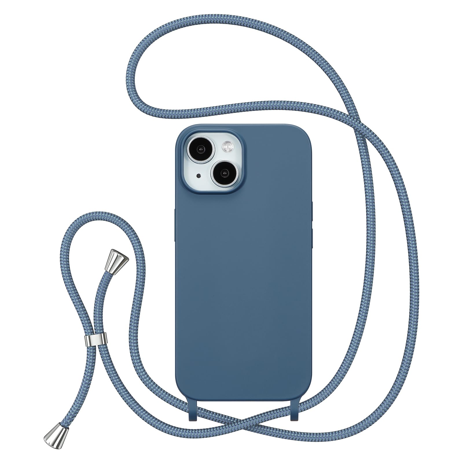 ZTOFERA Crossbody Lanyard Case for iPhone 15 (6.1"), Liquid Silicone Protective Phone Case with Strap Adjustable Neck Cord Necklace Soft Cover, Blue