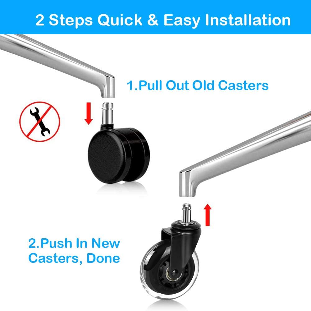 Hirate Office Chair Caster, 3" Durable Computer Desk Chair Replacement Set of 5 Heavy Duty Protection for All Floors, Universal Stem 7/16 inch : Office Products