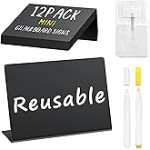 PigPotParty 12 Pcs Food Labels for Party Buffet w/Cleaning Spray, 4"x3" Mini Chalkboard Signs for Food Display, Table Place C