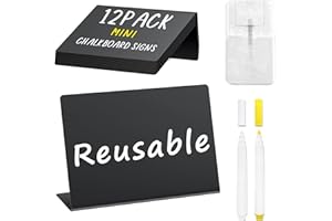 PigPotParty 12 Pcs Food Labels for Party Buffet w/Cleaning Spray, 4"x3" Mini Chalkboard Signs for Food Display, Table Place C