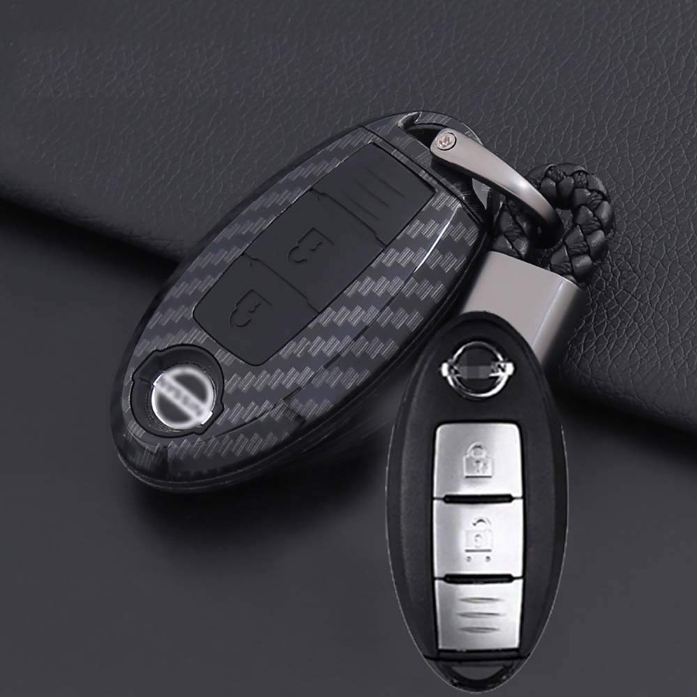 ontto car key case for Nissan ABS & Sillicone Key Shell Case with Keyring keychain Fit for NISSAN Maxima Altima Sentra Murano Juke - Carbon Black