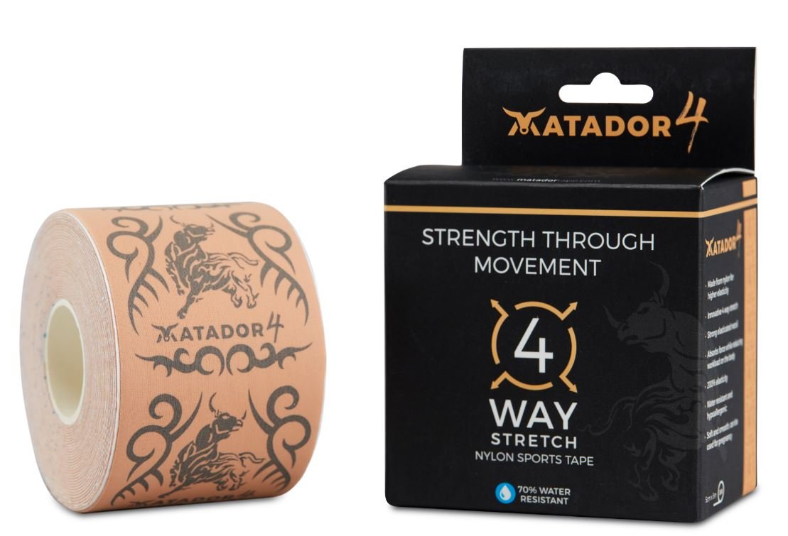 Matador K advanced Kinesiology Tape & sports tape strapping - 4 Way Stretch technology for knee, ankle,shoulder support & compression - sports injury tape - (5cm x 5m) Beige X 1 roll