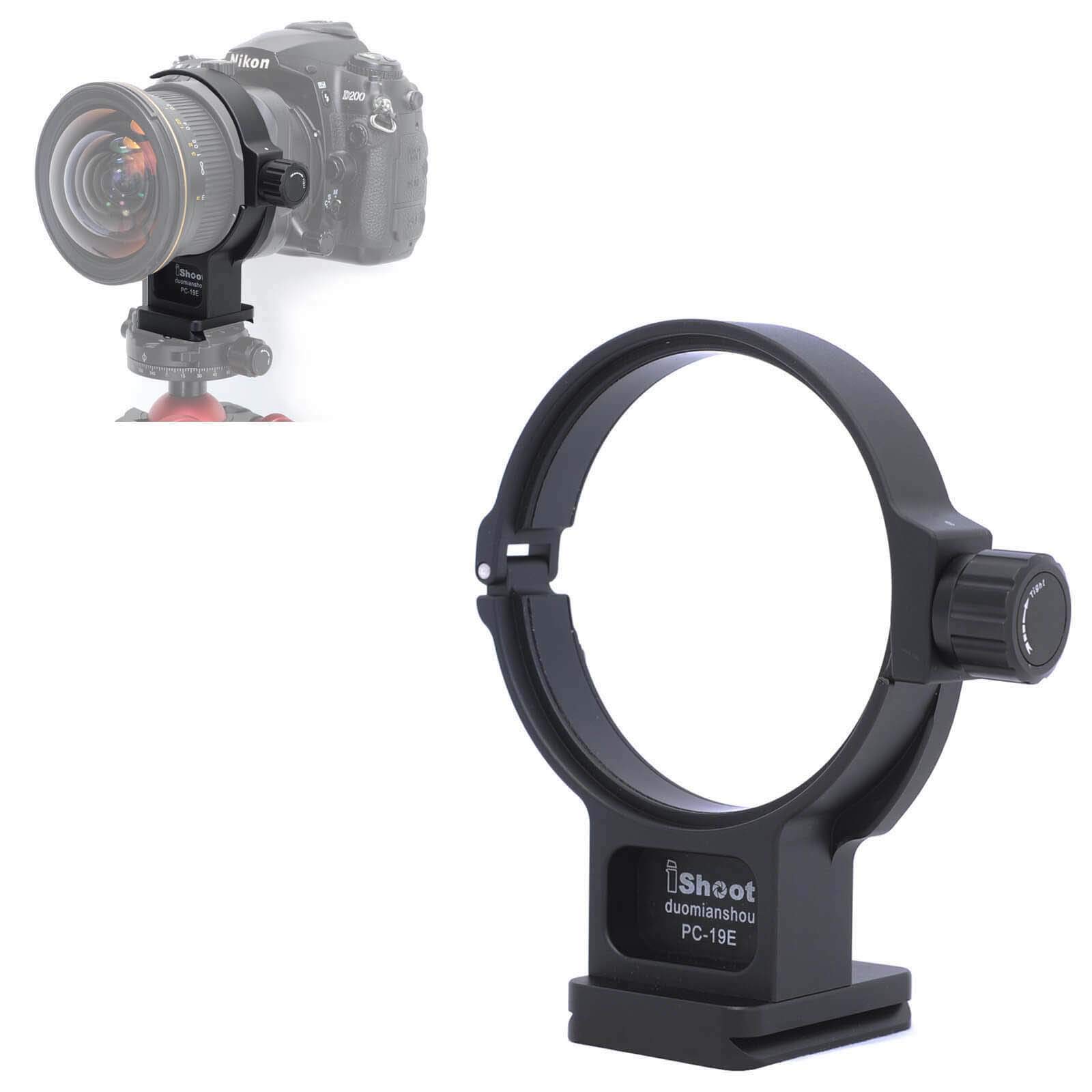 iShoot Lens Collar Support Bracket, Tripod Mount Ring Compatible with Nikon PC NIKKOR 19mm f/4E ED Tilt-Shift Lens, Built-in Arca Type 50mm Quick Release Plate for Arca-Swiss Fit Tripod Ball Head