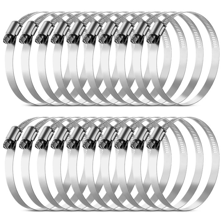 GBACHOOSE 20 Pcs Metal Hose Clips Hose Clamps, 91-114mm Adjustable Ducting Clamps, 304 Stainless Steel Worm Gear Pipe Clip for Securing Hoses and Pipes Tube