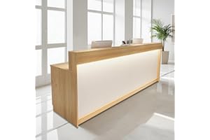 Huariifowm Modern Reception Counter, Office Reception Stand with Drawers Front Desk Reception Room Table with Keyboard Holder for Office (Wood Color/Regular Type, 55.12" L*23.62" W*39.37" H)