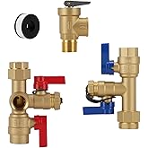 MEASUREMAN Tankless Water Heater Service Valve Kit, 3/4" IPS Forged Brass Isolator Valves with Pressure Relief, Heavy-Duty Le