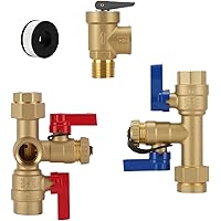 MEASUREMAN Tankless Water Heater Service Valve Kit, 3/4" IPS Forged Brass Isolator Valves with Pressure Relief, Heavy-Duty Le