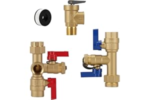 MEASUREMAN Tankless Water Heater Service Valve Kit, 3/4" IPS Forged Brass Isolator Valves with Pressure Relief, Heavy-Duty Le