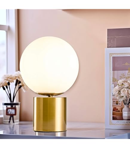 Globe Table Lamp - Mid-Century Golden Desk Lamp With Frosted Glass Shade, 16 Inches Tall - View #2