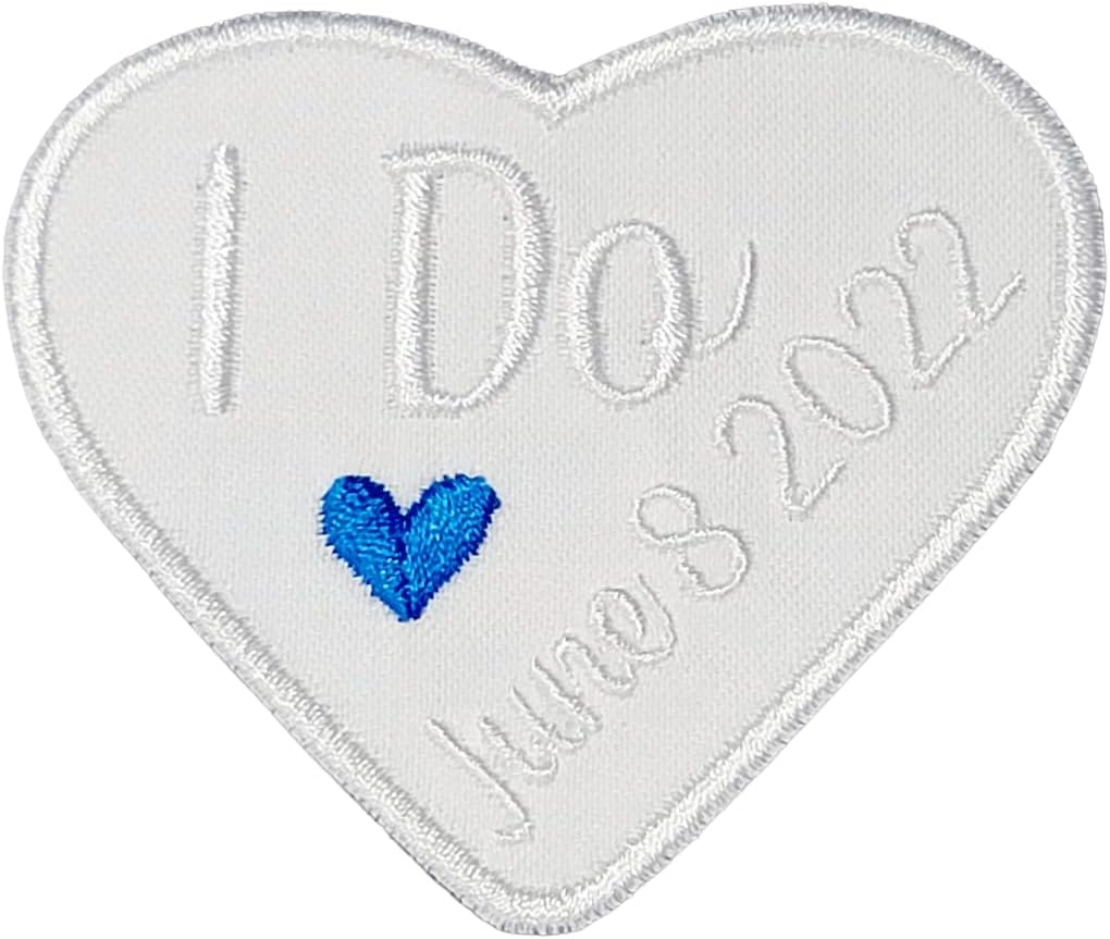 Mixed Media - Something Blue Wedding Patch - I Do with Date and heart Embroidered Patch - Bride Groom Marriage Married