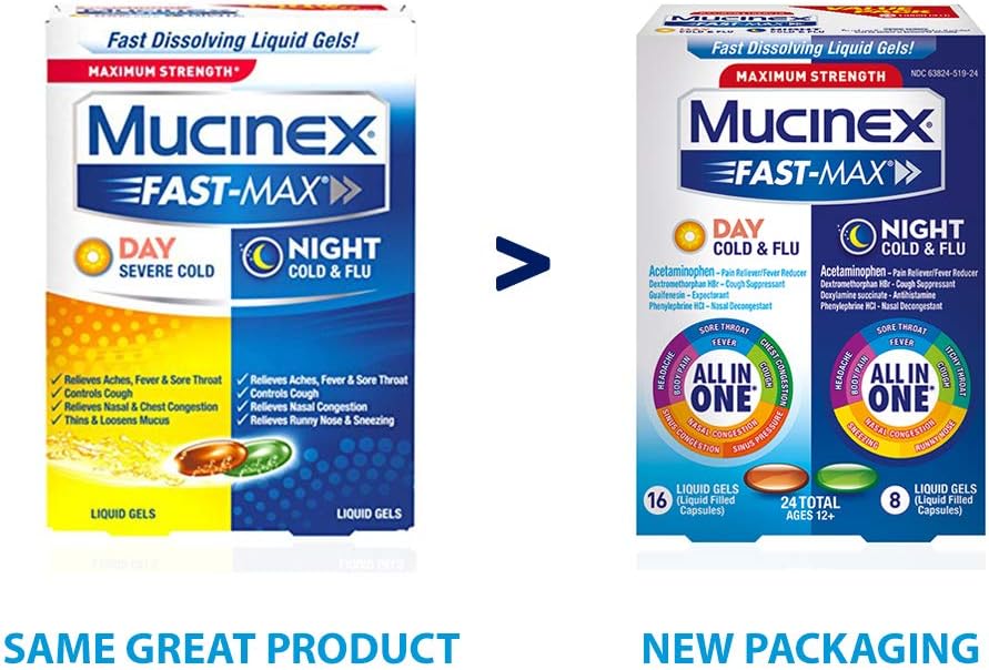 Mucinex Fast-Max Max Strength, Day Severe Cold & Night Cold & Flu Liquid Gels, 24ct: Health & Personal Care