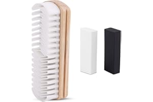 Suede Shoe Brush and 2 Eraser, Suede Rubber Shoe Cleaner with Wooden Handle Cleaning Brush for Boots Bags Jackets Purse Leath