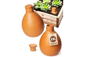 GARDENBRO 2pc Olla Pots For Garden Terracotta Watering Pots - 32oz XL Garden Olla Watering System For Raised Beds & Outdoor Plants - Covers 14 Sq Ft Irrigation Area, Water Plants While On Vacation [2pc XL 32oz]