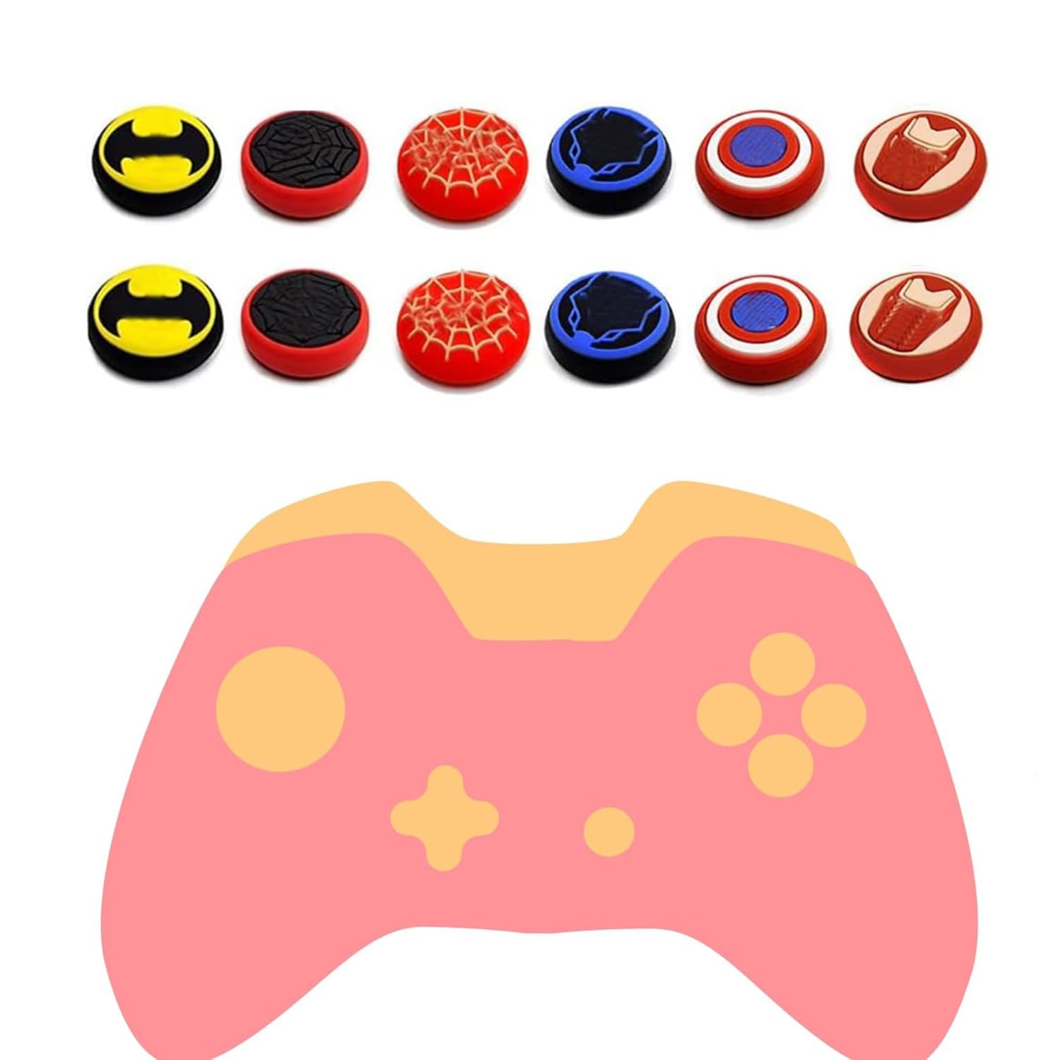 Jaeespon 12Pcs Silicone Anti-Slip Thumb Grips, Universal Superhero Analog Stick Caps for PS5, PS4, Xbox Series X/S, Switch Pro Controller, Sweat Resistant Joystick Covers for Gaming Protection