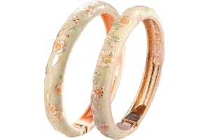 UJOY Vintage Cloisonne Bracelets Cuff Metal Bangles Indian Flower Pink Enameled Jewelry Box for Women