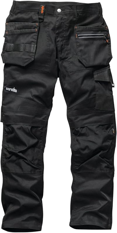 Scruffs Trade Flex Trouser Black 34R Durable Twill Cargo Knee Pockets