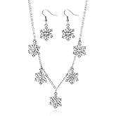 LKingel Christmas Snowflake Necklace Earrings Set Rhinestone Pearl Snowflake Jewelry Set Sparkling Snowflakes Pendent Necklace Snowflakes Stud Earrings Christmas Decorations Christmas Jewelry Gift for Women