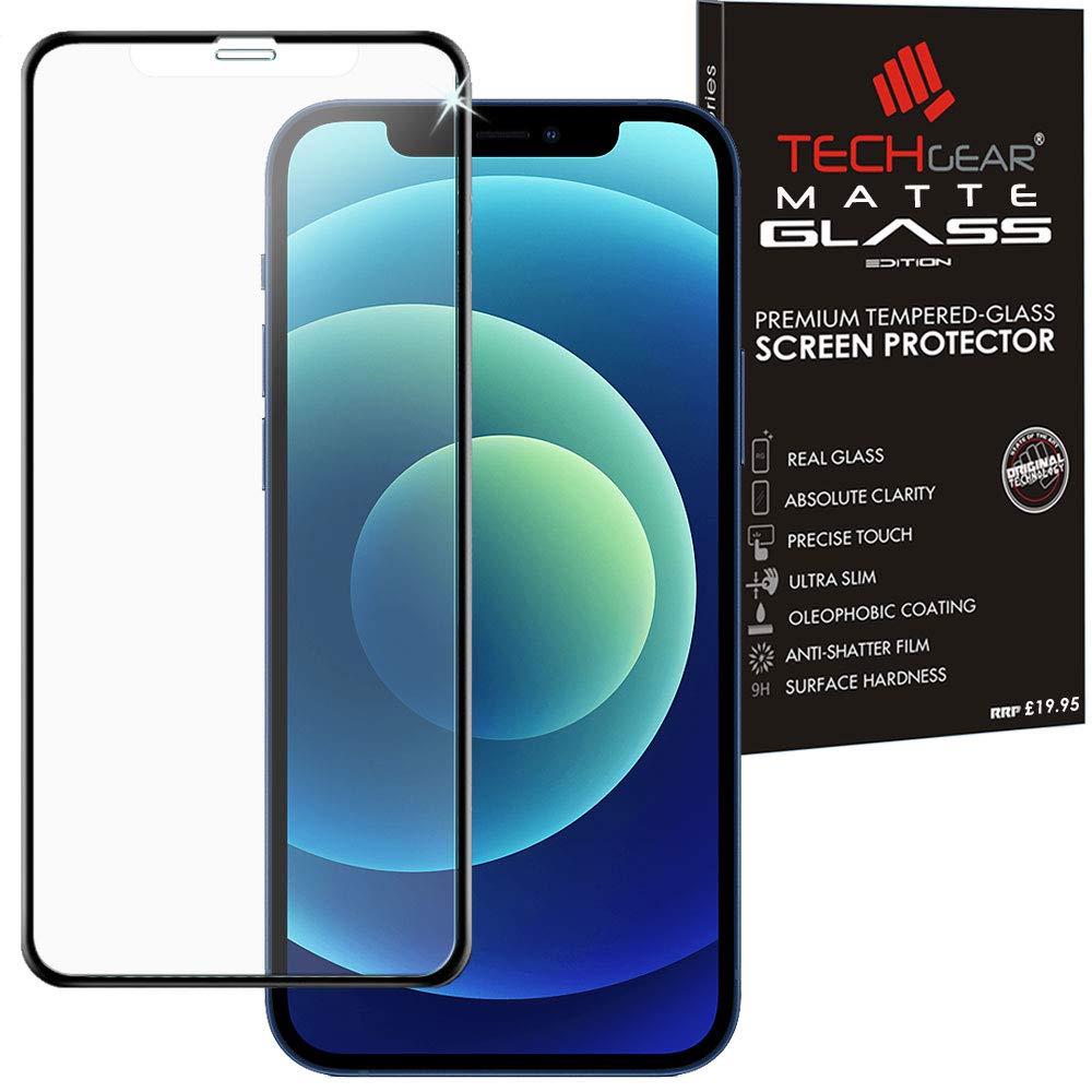 TECHGEAR Anti Glare Screen Protector for iPhone 12, iPhone 12 Pro - MATTE 3D GLASS Edition Genuine Tempered Glass Full Screen Protector Guard Cover Compatible with iPhone 12/12 Pro 6.1"