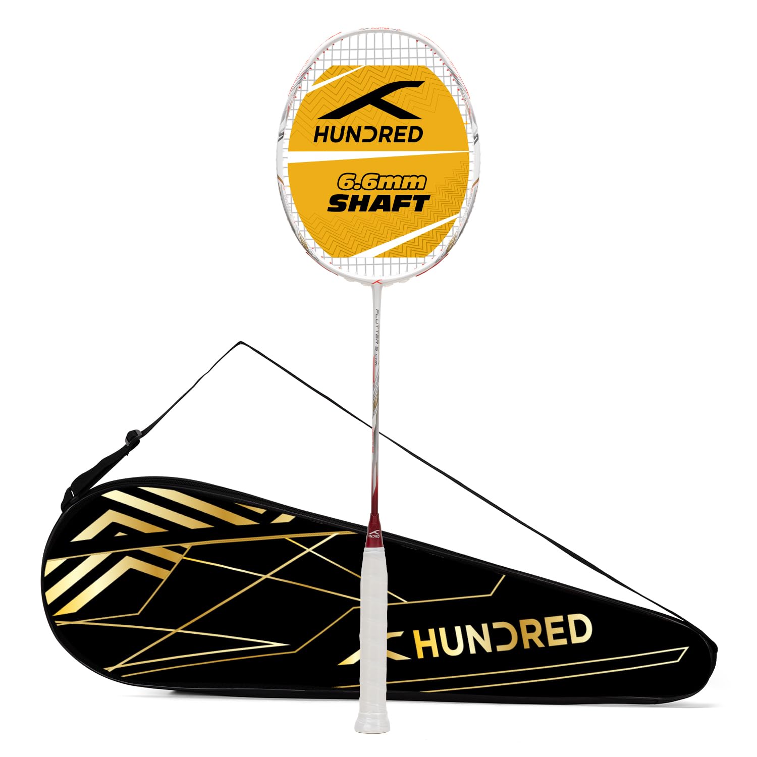 HUNDRED Flutter S CTRL Badminton Racquet | Material: Carbon Fibre | Full Cover | For Intermediate Players | Strung | Badminton Gifts | 80 Grams | String Tension - 32lbs