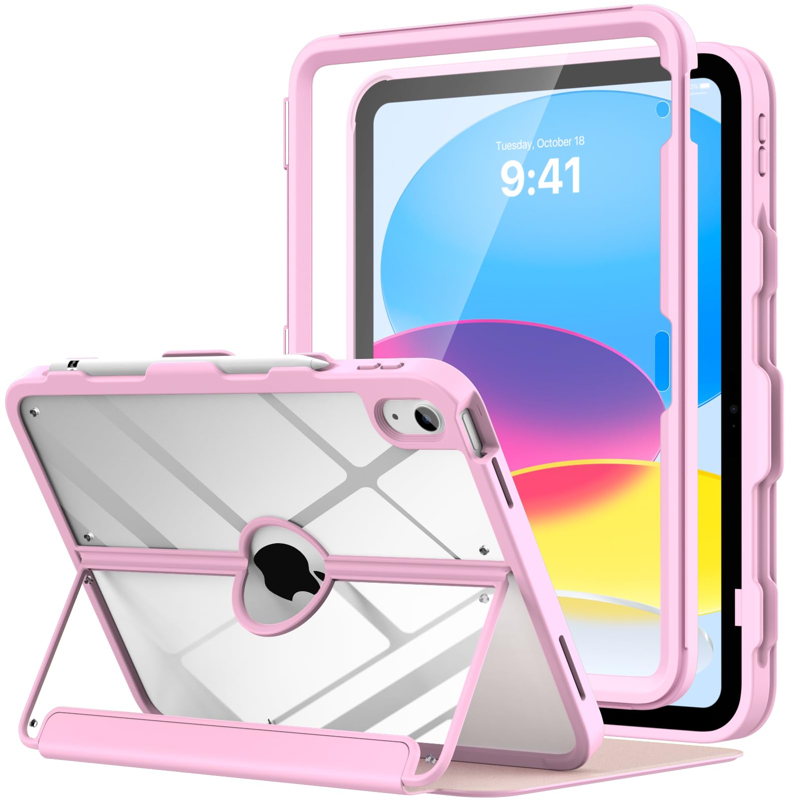 MoKo for iPad 11-inch (A16) 11th Generation Case 2025/ iPad 10th Generation Case with Pencil Holder 2022 10.9 inch, Built-in Screen Protector Clear Back, Multi Angle Viewing Stand, Nosegay — image 1