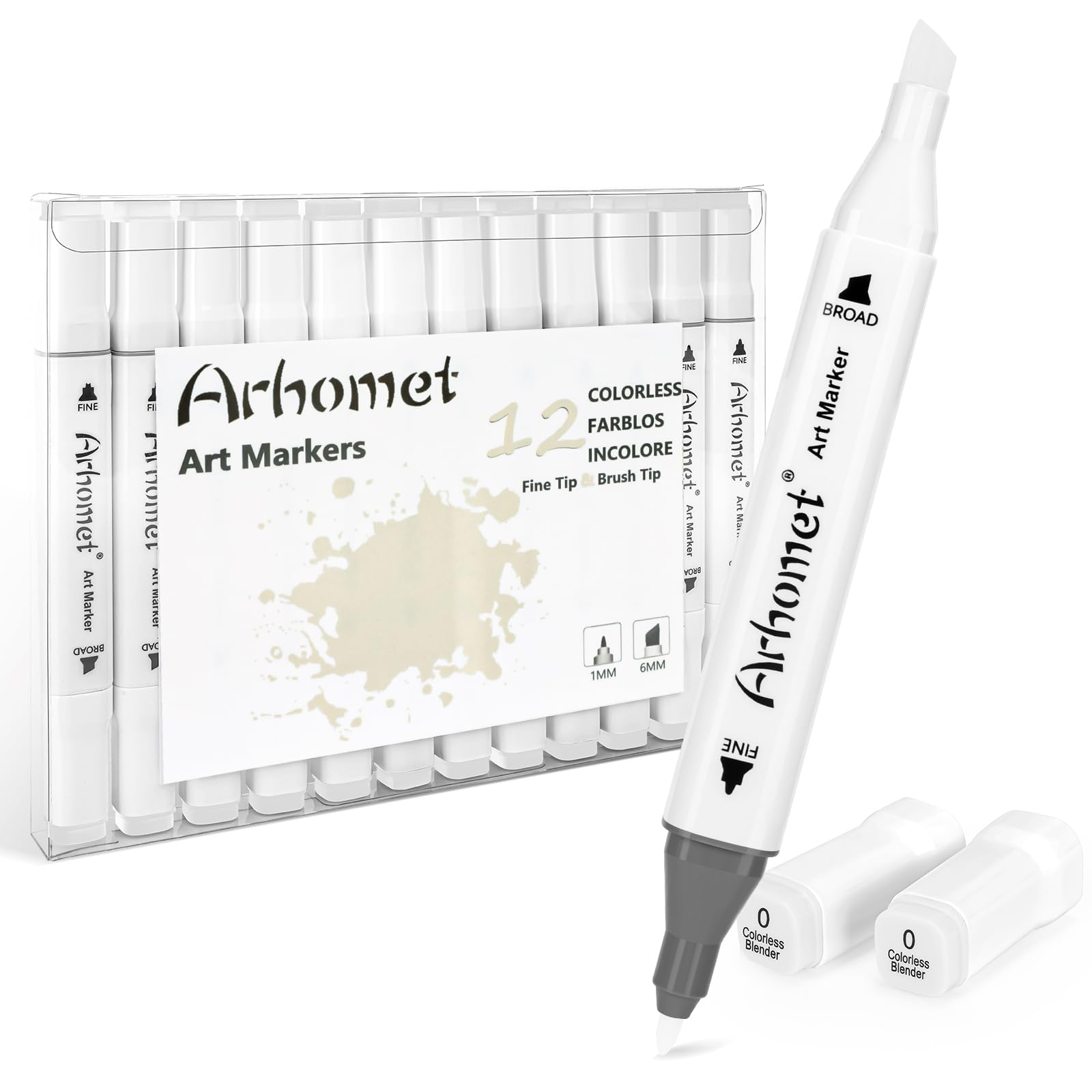 Photo 1 of 12pcs Blender Colorless Alcohol Markers Set, Blending Clear Dual Tip Alcohol Based Art Drawing Permanent Markers for Kids Students Adult Artists.