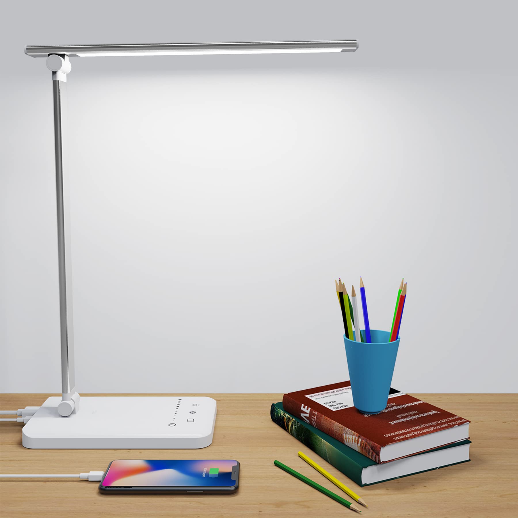 Desk lamp,Aogled Eye-Caring Table Lamp,Dimmable Bedside lamp with USB Charging Port,5 Color Modes x 5 Brightness Levels,Touch Control,for Home,Office,Bedroom,Reading,Work,Study Led Desk Lamp White