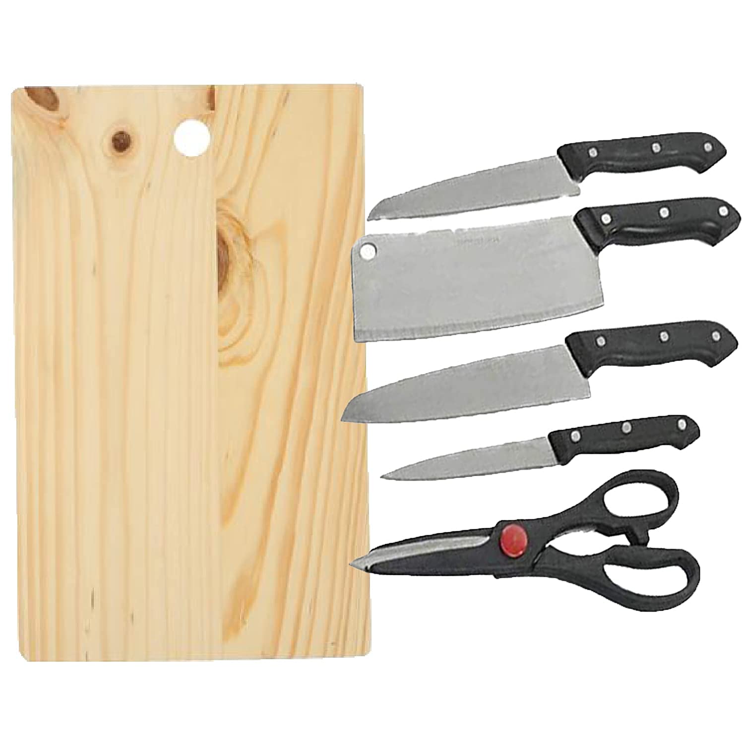 Buy REFACE Wooden Chopping Board with Knife Set and Scissor, 6 Piece
