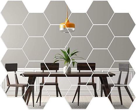 30x Hexagon Spiegel Zum Kleben - Selbstklebend, 12,5 Cm, Acryl
