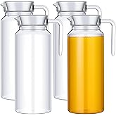 Dandat 4 Pcs Acrylic Pitcher with Lid Unbreakable Clear Plastic Pitcher Juice Container Heat Resistant Container Jug with Spout Handle for Fridge Tea Water Milk Sangria Lemonade Coffee