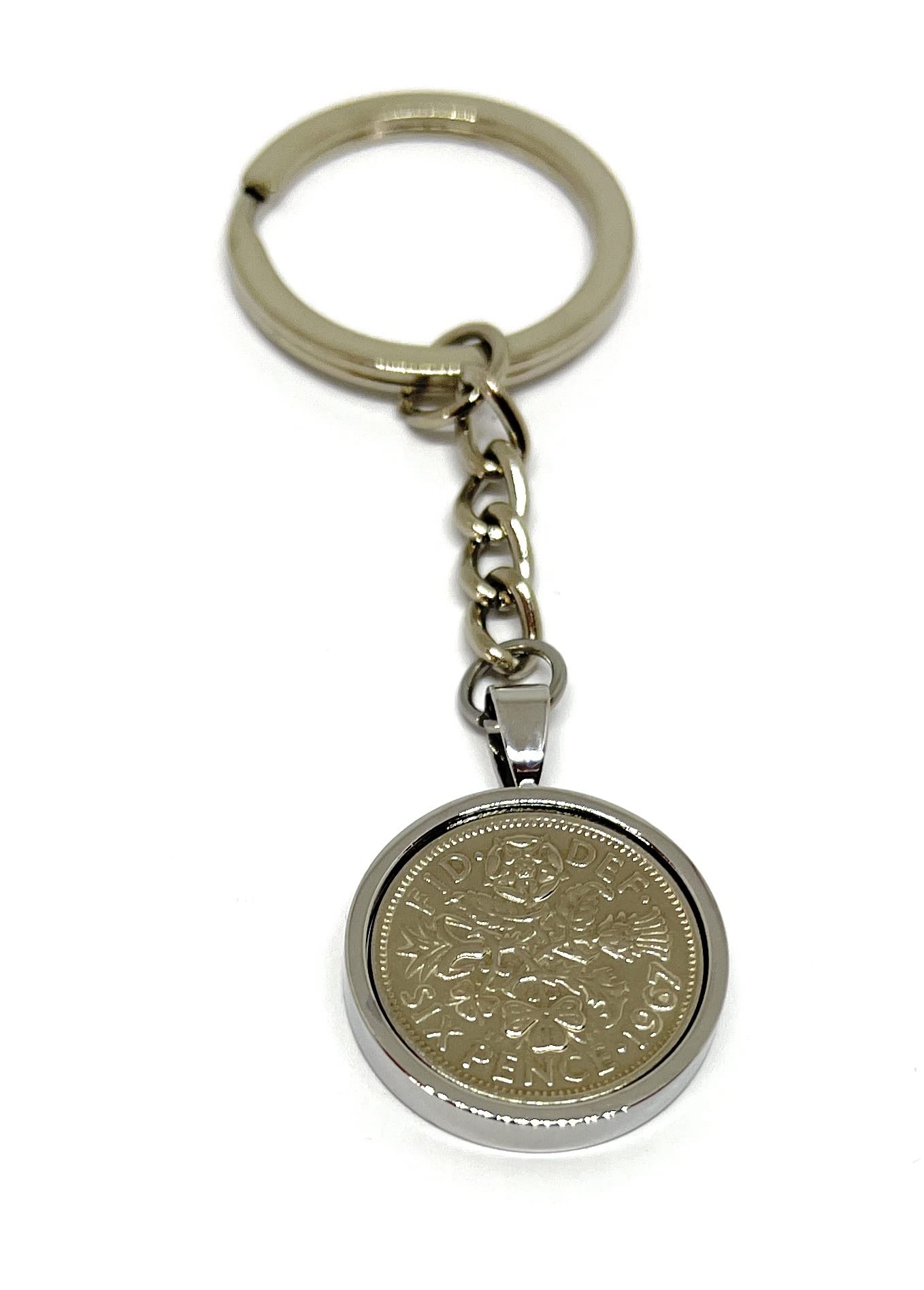 1967 59th Birthday Keyring-British Sixpence Keyring- Mum, Dad, Brother, Sister- 59th Birthday-Coin Keyring, Sixpence Coin, 59th Anniversary Silver