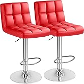 Furmax Bar Stools Modern Pu Leather Swivel Adjustable Hydraulic Bar Stool Square Counter Height Stool Set of 2 (Red)