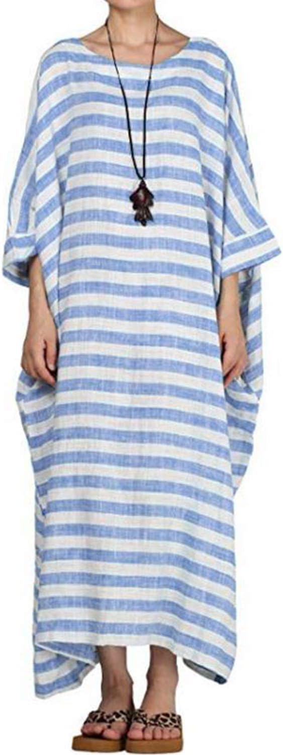 Celmia Autumn Solid Loose Long Maxi Dress Cotton Caftan