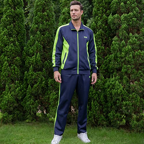 Plus Size Tracksuits for Men Sets with Zip Long Sleeve Jacket and Pant Jogging Sweatsuit Navy Blue Green XX-Large