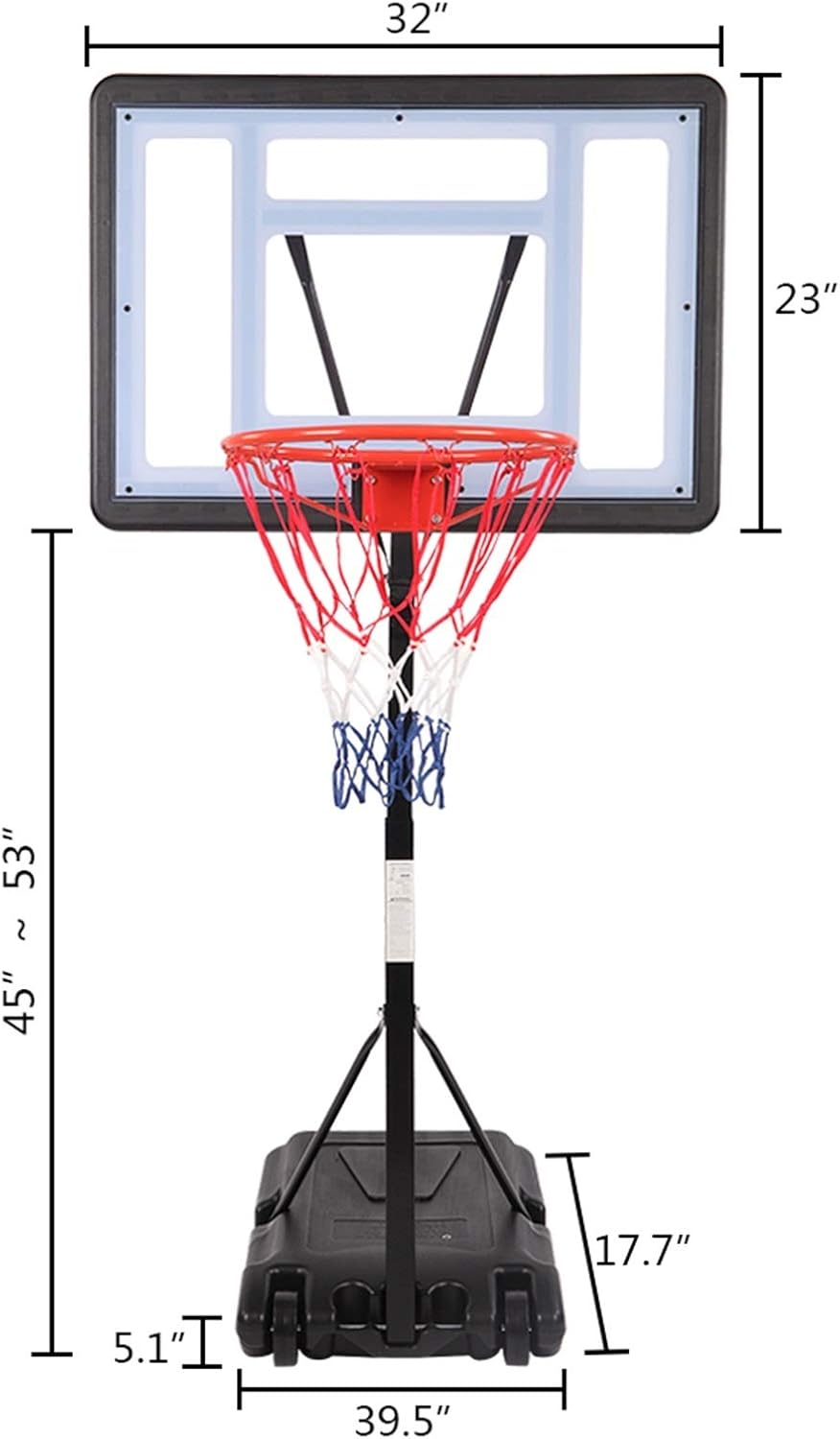 RICHU Basketball Hoop Stand, Portable Movable PVC Transparent Backboard Basketball Stand (Basket Adjustment Height 45''-53'') Maximum Applicable for 7# Ball : Sports & Outdoors