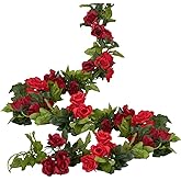 JARELING 4 Pack(28.8 Ft) Artificial Flower Garland Silk Rose Flower Vines Fake Flower Garland for Backdrop Hanging Garlands Flowers Artificial for Decoration Wedding Arch Room(Red)