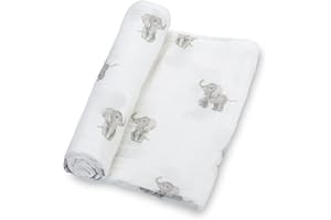 LollyBanks Muslin Swaddle Blankets, Large 47 x 47 Inches Baby Blanket for Boys and Girls, 100% Cotton Baby Swaddle Blanket, Newborn Receiving Blanket for Swaddling, Registry (Baby Elephant Print)