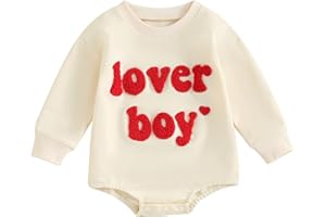 DOQCEY Baby Boy Girl Valentines Day Outfit Mama's Little Love Sweatshirt Romper Oversized Long Sleeve Bubble Onesie Clothes