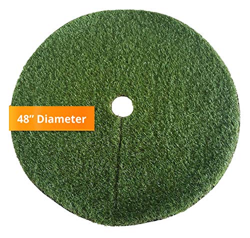 Zen Garden Artificial Grass Christmas Tree Skirt w/Anti-Slip Rubber Base (48" Diameter) | Realistic Synthetic Round Grass Rug | Indoor & Outdoor Xmas Tree Skirts | Unique Holiday Decorations (Green) - Thumbnail 3